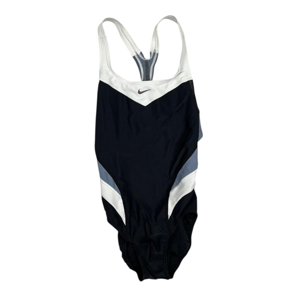 Nike Swimsuit Womens 8 Black White Colorblock One Piece Racerback Athletic